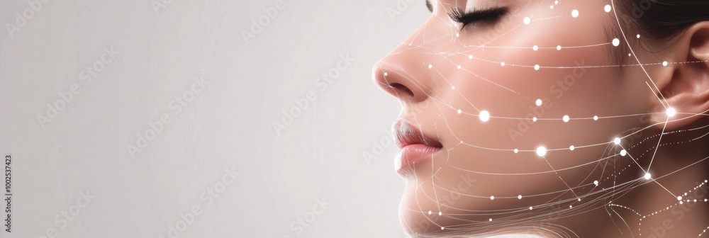Fototapete Abstract background with lines and dots showcasing skincare procedures and diagrams in a modern aesthetic setting. Generative AI
