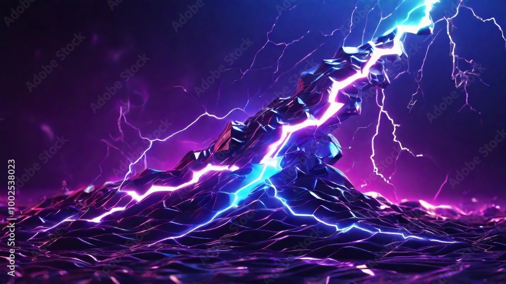 Poster energetic lightning with a futuristic style, sharp zig-zag lines and broken shapes, using a high-con