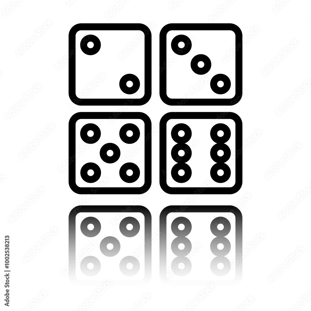Poster dices simple icon, vector. flat design. black icon with mirror reflection. white background