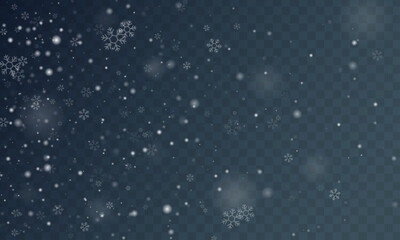 Minimalistic wallpaper with snow. Snowfall weather white transparent template. Small snowflakes february vector. Snowy landscape of nature.	