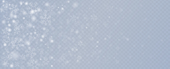 Minimalistic wallpaper with snow. Snowfall weather white transparent template. Small snowflakes february vector. Snowy landscape of nature.	