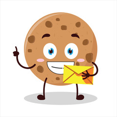 Cute happy expression of cookies bring envelope letter cartoon character