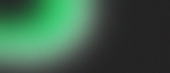 Light green white illuminated spots on black, grainy color gradient background, noise texture effect