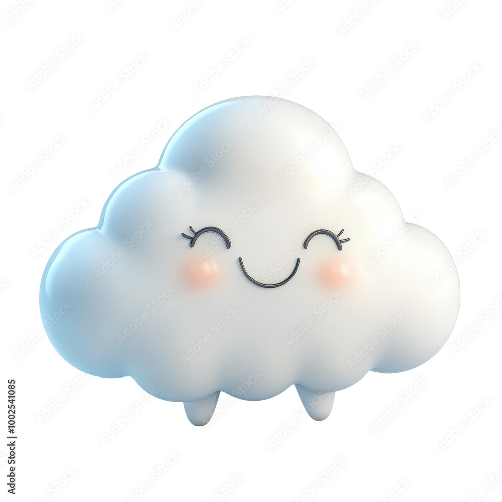 Poster a whimsical happy cloud character with a smiling face, perfect for playful and cheerful designs in v