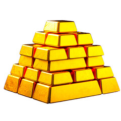 A stack of gold bars in transparent Background