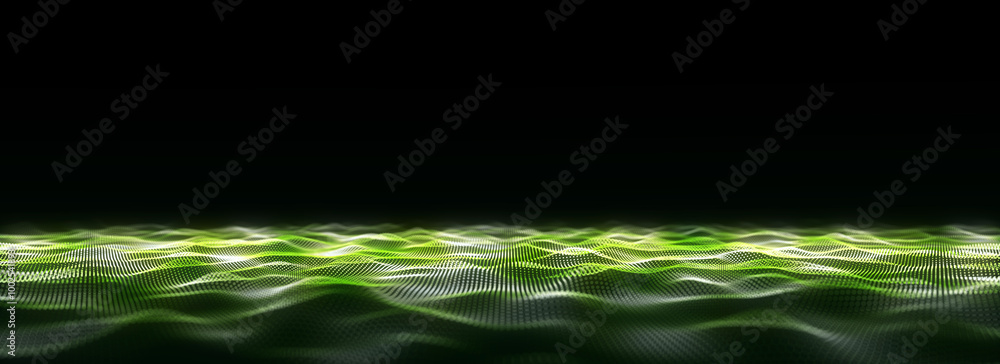 Poster futuristic technology wave. digital cyberspace. abstract wave with moving particles on background. b