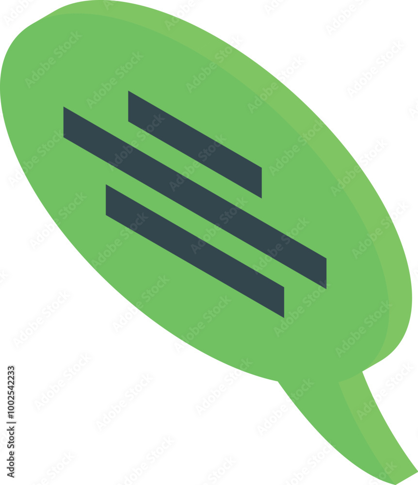 Poster this isometric icon features a green chat bubble with three horizontal lines, symbolizing a loading 