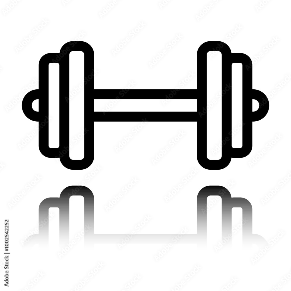 Poster dumbbell simple icon vector. flat design. black icon with mirror reflection. white background