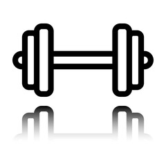 Dumbbell simple icon vector. Flat design. Black icon with mirror reflection. White background