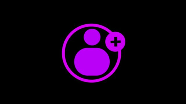 Contact with plus sign include user icon animation on black background. Avatar or person icon. Profile picture, portrait symbol.