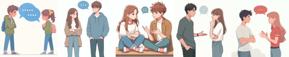 vector set of teenage couple talking