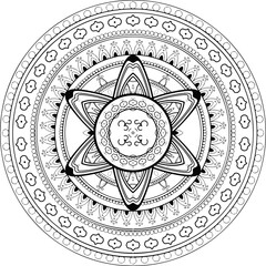 Mandala. Ethnic decorative element. Hand drawn backdrop. Islam, Arabic, Indian, ottoman motifs. Boho style. Template for coloring page.