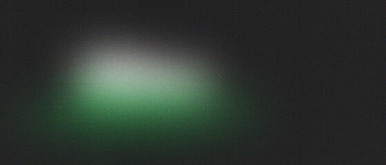 Light green white illuminated spots on black, grainy color gradient background, noise texture effect