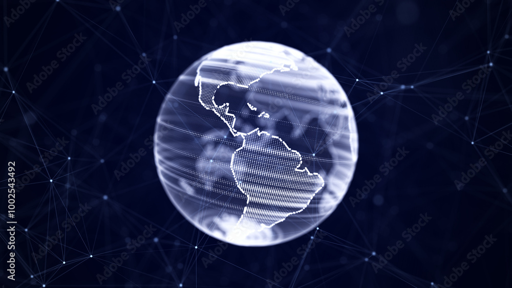 Poster virtual planet earth with particles and lines. network connection big data. abstract technology back