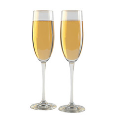 Two elegant champagne glasses filled with sparkling golden beverage, perfect for celebrations and special occasions., isolated on a transparent background.