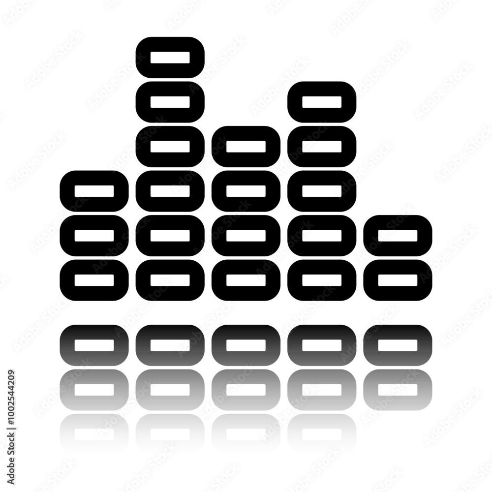 Poster equalizer simple icon. flat design. black icon with mirror reflection. white background
