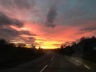 sunset on the road