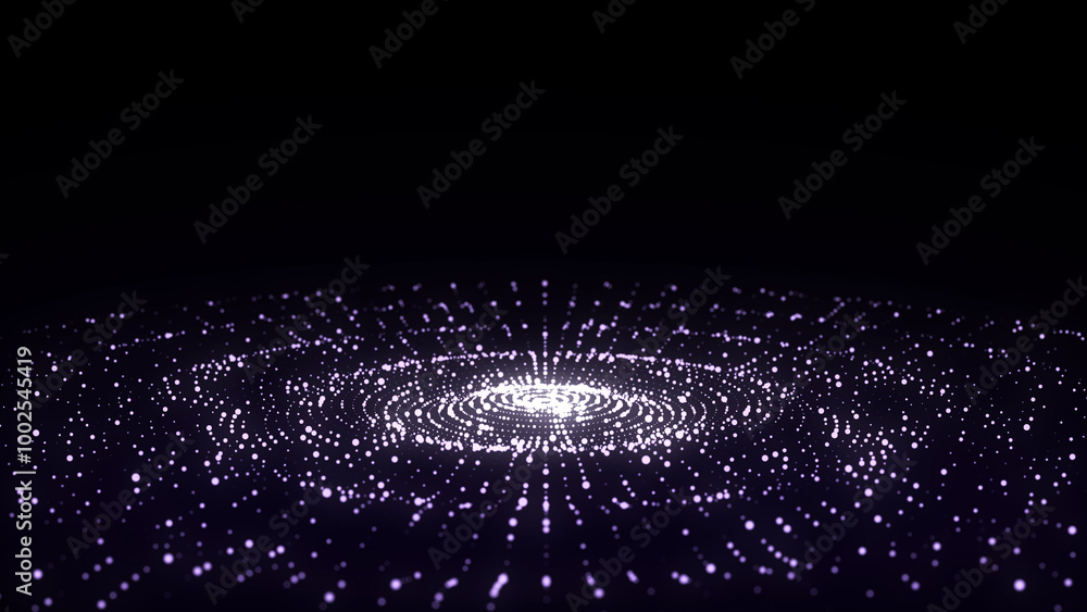 Poster futuristic wave. dark cyberspace. abstract music sound wave with dots. purple moving particles on a 