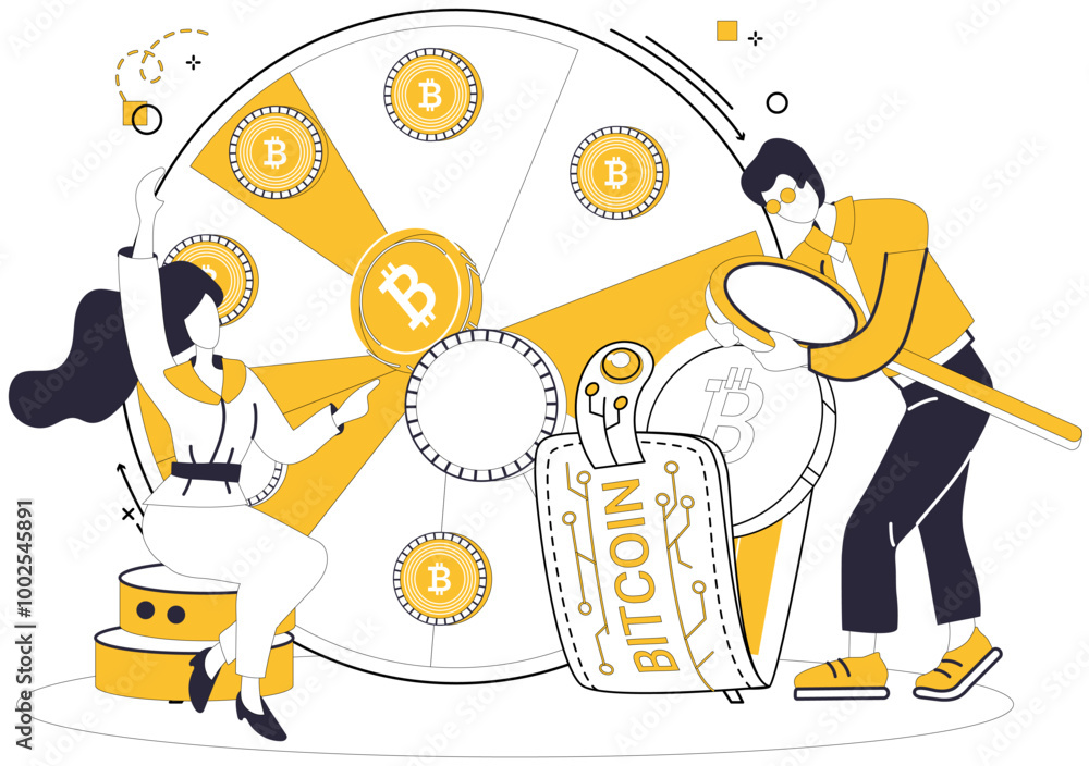 Poster bitcoin wallet vector illustration. economic progress unfolds in digital era with rise digital walle