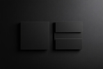 Three blank black business cards on a dark background, a mockup template design presentation concept illustration. Created with Ai