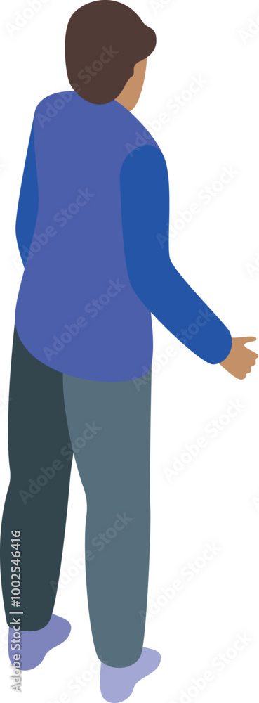 Poster man is standing and gesturing with his hand like he is showing something
