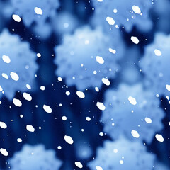 Winter blue background with falling snow. Christmas and New Year festive design with seamless pattern.