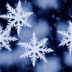 Winter blue background with falling snow. Christmas and New Year festive design with seamless pattern.