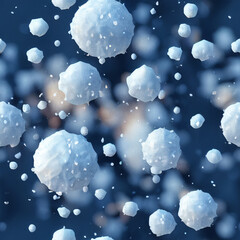 Winter blue background with falling snow. Christmas and New Year festive design with seamless pattern.