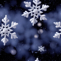 Winter blue background with falling snow. Christmas and New Year festive design with seamless pattern.