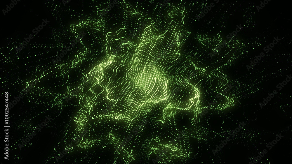 Poster futuristic digital wave with top view. dark cyberspace. particle explosion. abstract wave with dots.