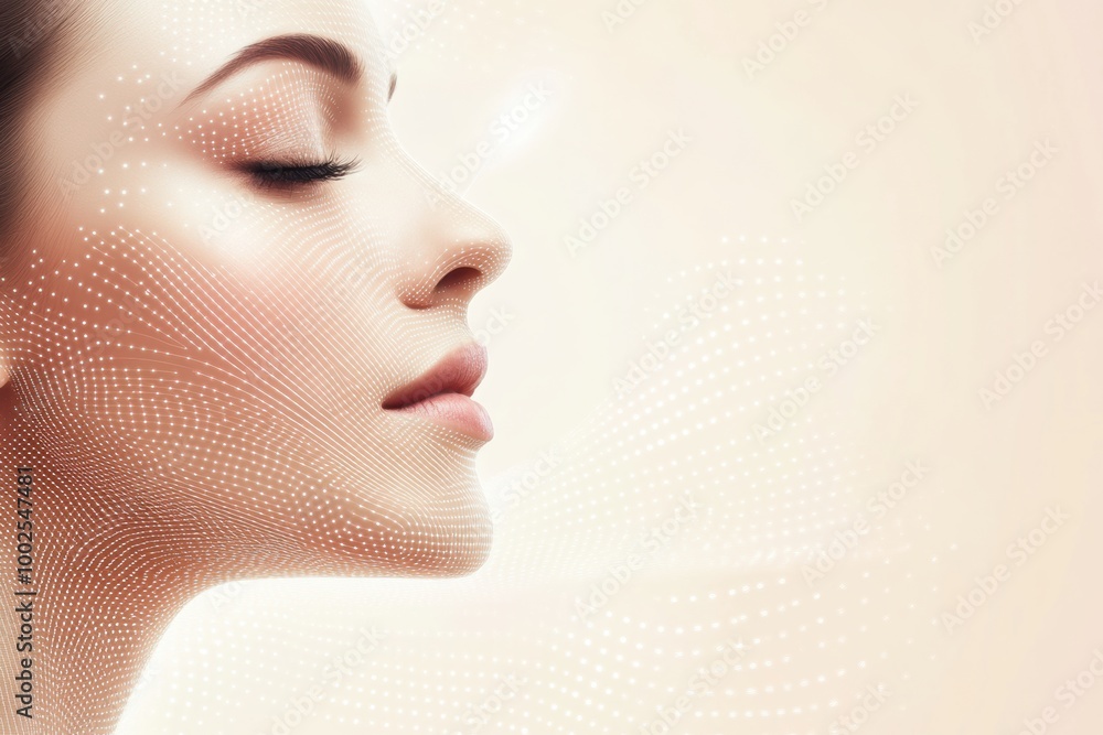 Poster abstract diagram of skincare treatment features lines and dots, illustrating procedures for facial r
