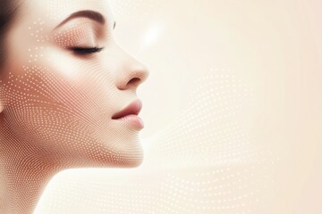 Abstract diagram of skincare treatment features lines and dots, illustrating procedures for facial rejuvenation and care. Generative AI