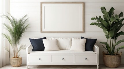 White Sofa with Plants in a Minimalist Interior