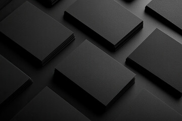 Black business cards on a black background, top view, mockup template, minimalist style. Created with Ai