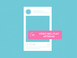 Non-skippable social media ads. In-stream short video advertising that viewers must watch during video. Inbound digital marketing business promotion with online broadcasting vector illustration