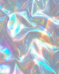 Shimmering holographic texture with fluid patterns and vibrant colors on a smooth surface.