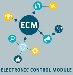 ECM - electronic control module acronym. business concept background. vector illustration concept with keywords and icons. lettering illustration with icons for web banner, flyer, landing