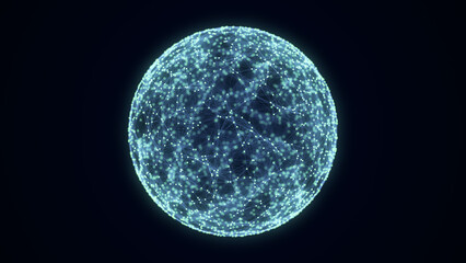 Futuristic sphere of particles and lines. Network connection big data. Abstract technology background. 3d rendering.