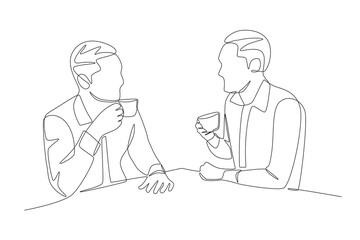 Businessman discussing with his client. Discussion with clients concept one-line drawing