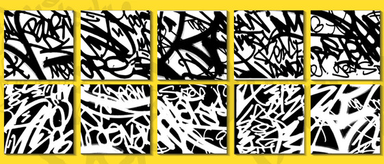 A set of vector abstract graffiti backgrounds. Paint brushed hand-drawn graffiti tags. © MEAS7
