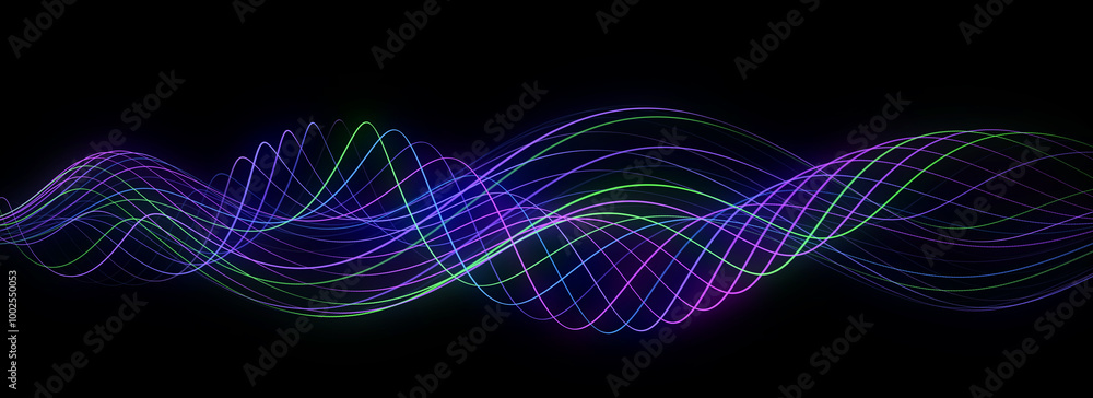 Poster flow of particles. big data visualization. digital technology wave. futuristic cyberspace. abstract 