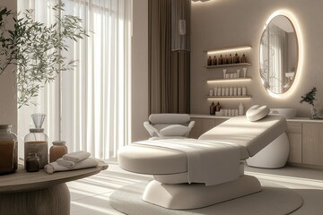 Minimalist spa interior with bright natural light and soothing design