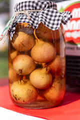 homemade vegetable pomegranate pickles,Stand with mixed pickles at an open-air market