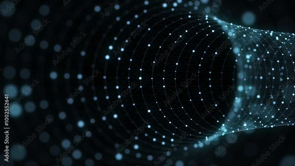 Poster abstract wireframe tunnel. science wormhole. 3d portal grid. futuristic fantasy funnel. 3d rendering