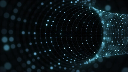 Abstract wireframe tunnel. Science wormhole. 3D portal grid. Futuristic fantasy funnel. 3d rendering.
