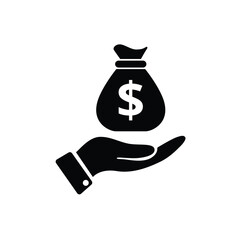 Hand holding money bag flat vector icon design