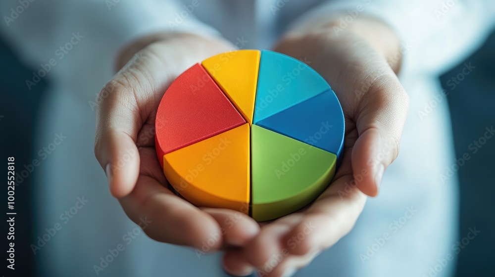 Poster a person holding a pie chart showing asset allocation in a diversified investment portfolio.