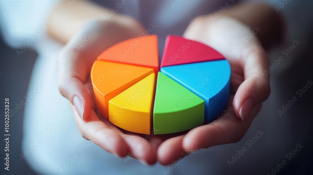 Poster a person holding a pie chart showing asset allocation in a diversified investment portfolio.