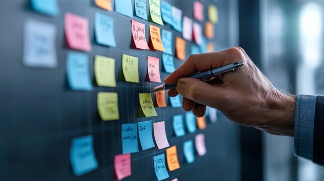 A CEO mapping out a 5-year business plan on a glass board, with focused determination and clear future goals