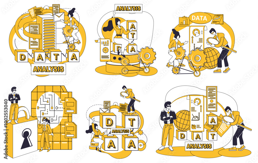 Poster big data vector illustration. technology, wizards wand, conjures spells innovation in magical world 